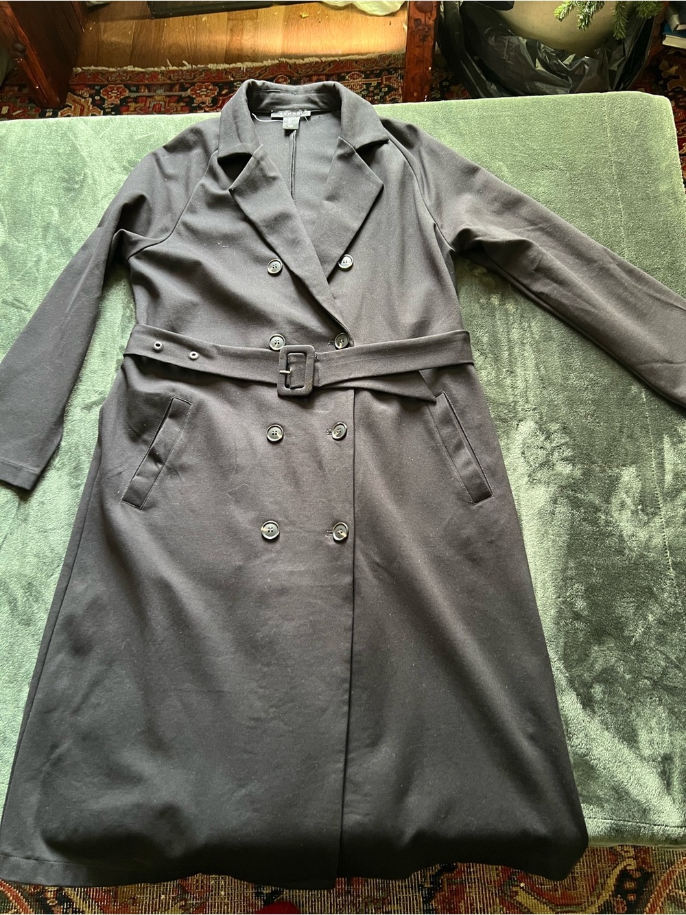 Tahari Black Double-Breasted Trench with Belt- perfect- never worn
